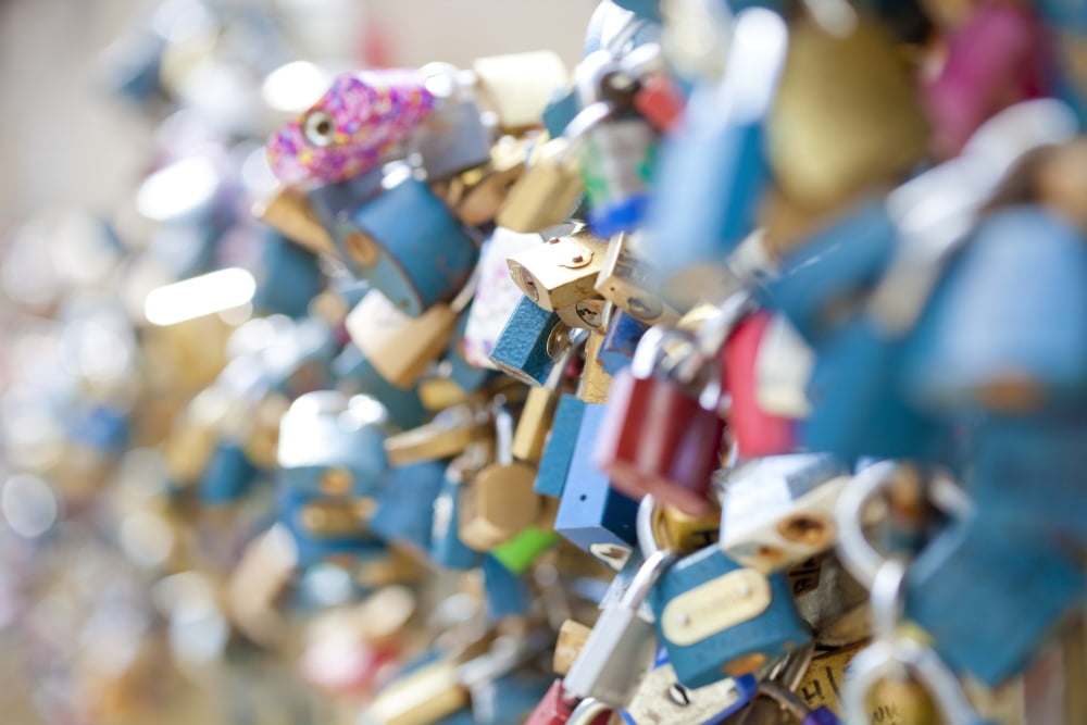 Czech Republic Prague - Abundance of Love Padlocks on Railings Canvas Art - Panoramic Images (36 x 12)