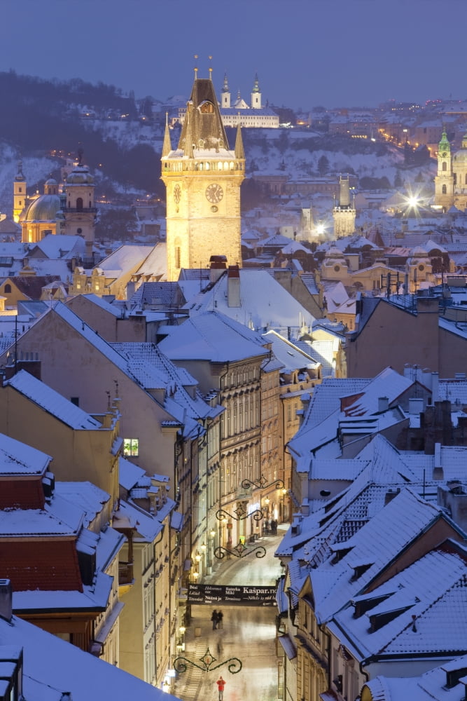 Czech Republic Prague - Old Town Hall tower and roofs the Old Town in winter Canvas Art - Panoramic Images (36 x 12)