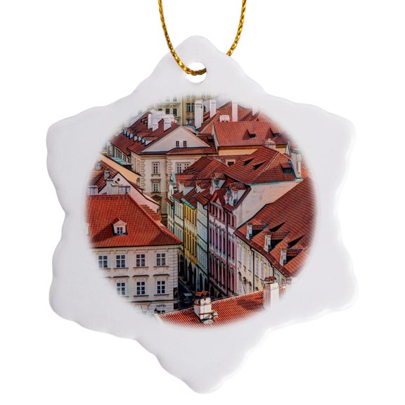 3drose, Czech Republic, Prague. Prague Rooftops as Seen from Above., 3 inch Snowflake Porcelain Ornament