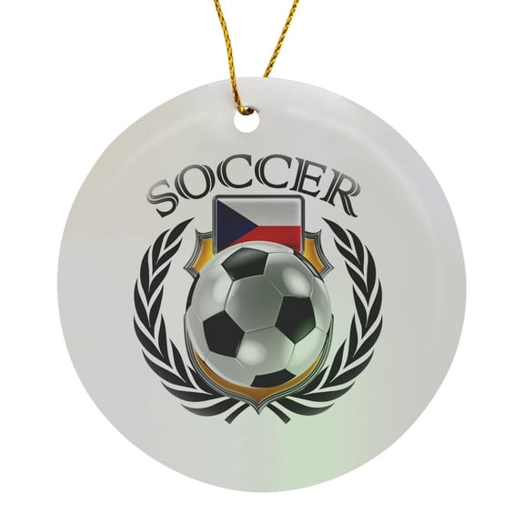 3drose, Czech Republic Soccer Ball with Fan Crest, Circle Porcelain Ornament
