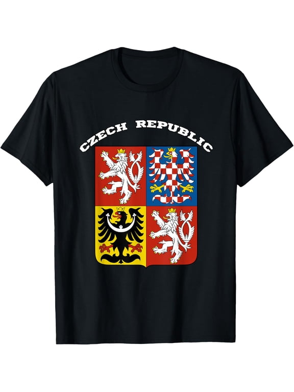Czech Republic T-shirt Coat of arms Tee Flag souvenir Prague T-ShirtMen and women, Black T-shirt, size: Extra large S-4XL