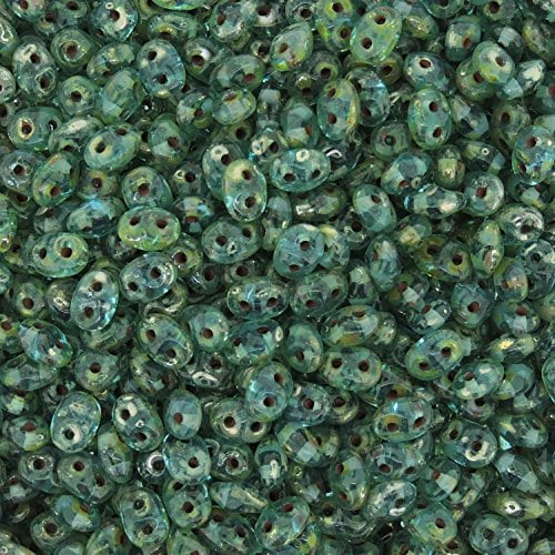 Czech SuperDuo Two-Hole Seed Crystal Beads 5.5x2.5mm Aqua Picasso 22gram