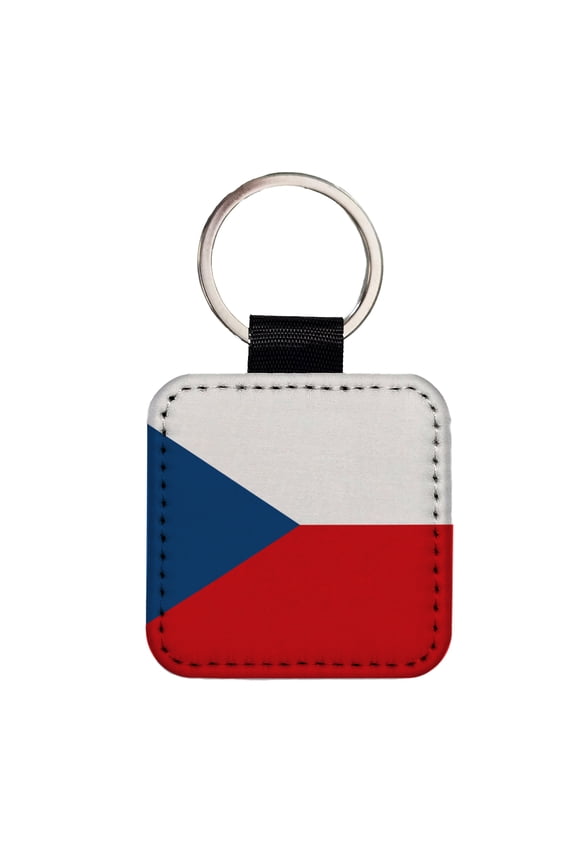 Czechia Country Flag Faux Leather Square Keychain