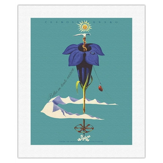 Czechoslovakia (Československo) - Visit the Czech Mountains - Vintage Travel Poster by Eva Feiglová c.1957 - Fine Art Rolled Canvas Print 16in x 20in