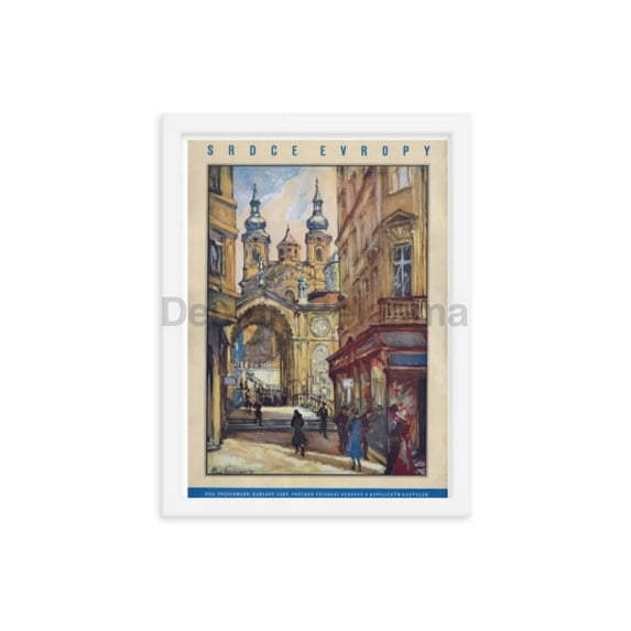 Czechoslovakia, the Heart of Europe, Visit Karlsbad (Karlovy Vary), 1934. Framed Vintage Travel Poster