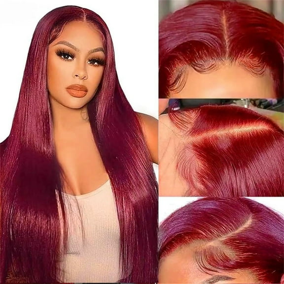 CzestPyake 27 Inch Deep Wave Lace Frontwigs Human Hair Fashion Front Lace Wig Women Small Roll Long Claret