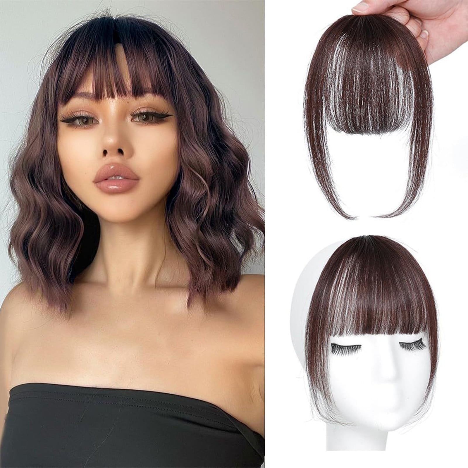 CzestPyake Clip In Bangs All Real Hair Semi-Hand-Woven Brown Black ...