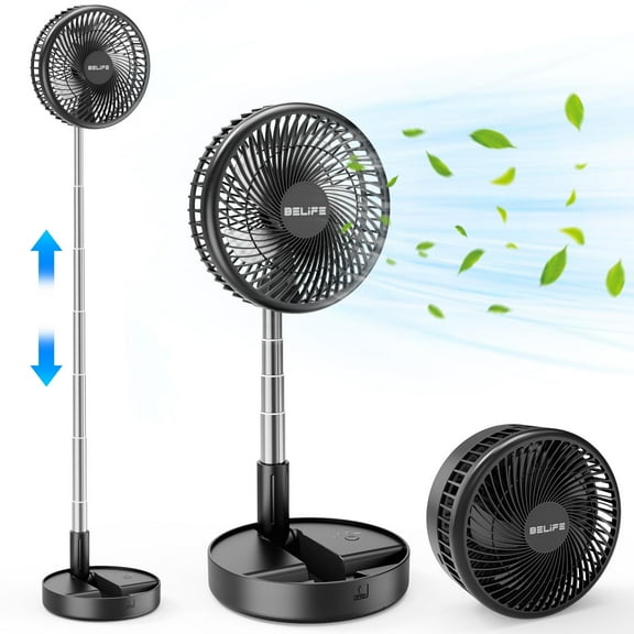 Belife X8-Lite Portable Fan, Cordless 7200mAh Battery Powered Rechargeable USB Fan, Desk Fan, Floor fan, Foldable Telescopic Fan for Home Bedroom Sleeping Office Camping Travel Sports, 7.7" (Black)