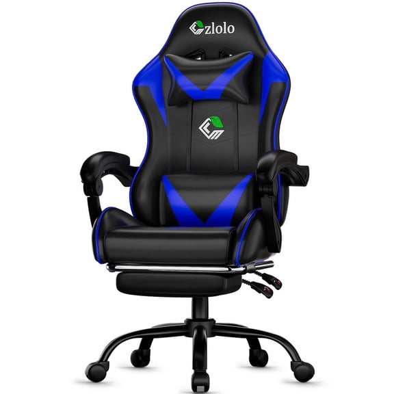 Czlolo Gaming Chair with Footrest Racing Style Lumbar Support Massager Video Game Chair with Metal Legs, High Back Reclining Gamer Chair with Headrest, 360° Swivel Office Computer Desk Chair (Red)