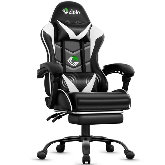 Czlolo Gaming Chair, Lumbar Massager Game Chairs, High Back Reclining, with Headrest Gamer Office Chair.(White)