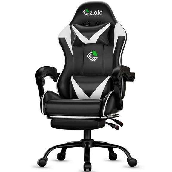 Czlolo Gaming Chair, Lumbar Massager Game Chair, High Back Reclining, with Headrest Gamer Office Chair,White