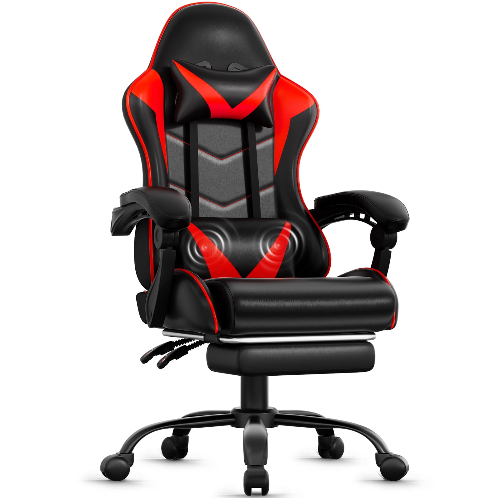 Czlolo Gaming Chair, Lumbar Massager Game Chairs, High Back Reclining, with Headrest Gamer Office Chair.(Red)