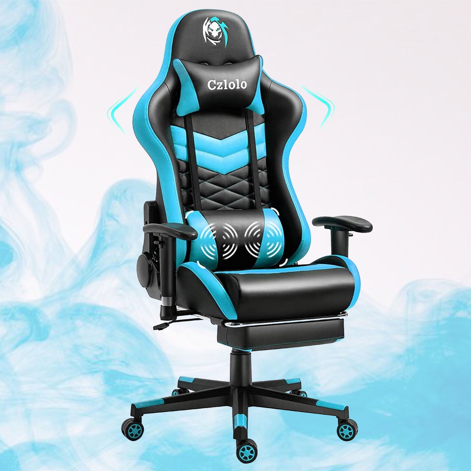 Czlolo Gaming Chair With Footrest and Massage PU Leather Racing Style Ergonomic Silla Gamer PC Computer Chair Cheap Big and Tall Reclining Office Desk Chair for Adults Teens Heavy People Teal Black Wa...