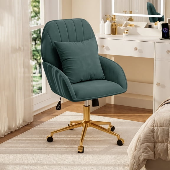 FervorFurn Velvet Makeup Vanity Chair, Home Office Chair, Comfy with Wheels, Height Adjustable, for Vanity Room, Makeup Room, Bedroom