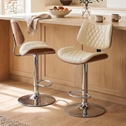 Czlolo Mid-Century Modern Adult with Backrest Adjustable Seat Height Bar Stools - Set of 2, Beige
