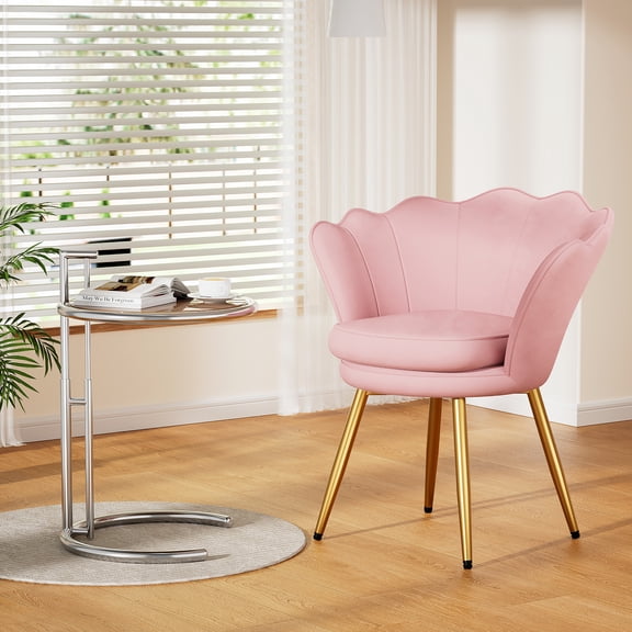 FervorFurn Velvet Vanity Chair with Back, Mid-Century Modern Small Accent Chair for Living Room, Golden Metal Legs Upholstered Makeup Chair, 1Pcs Bedroom Armchair.