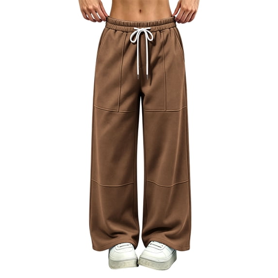 Czstvyn Elastic Waist Pants for Women Wide leg Solid Color Drawstring Sweatpants for Women with Pockets