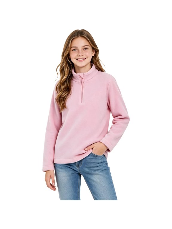 Girls' Ski Jacket Loose Fit Zippered Pullover Fleece Zipper Long Sleeve Standing Collar Half Zip