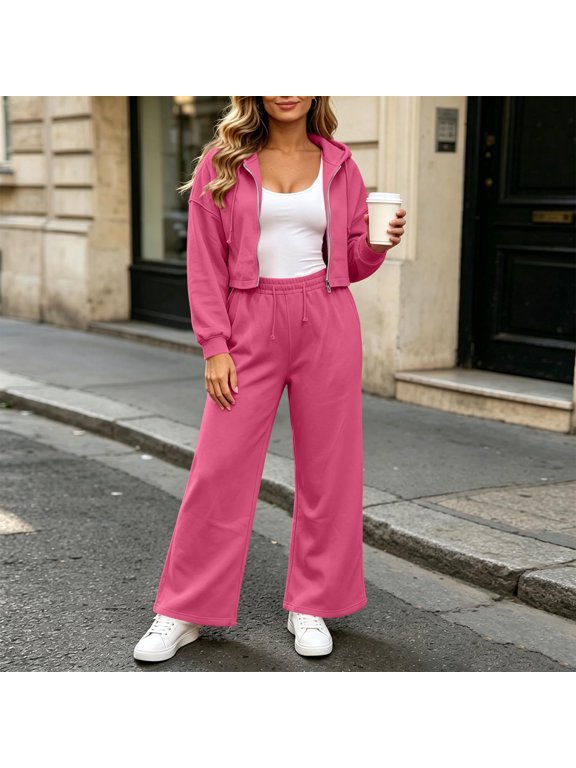 Hoodie Set Women's Hooded Long Sleeve Regular Fit Elastic Waist Straight Leg Full Length