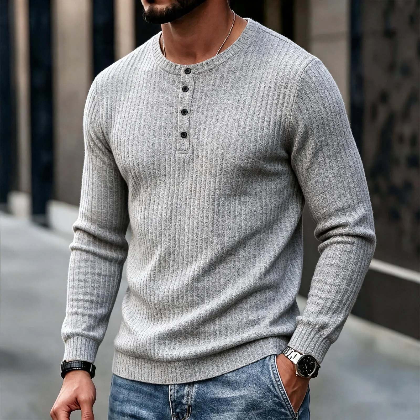 Czstvyn Men's Henley Sweater - Long Sleeve Pullover Button Solid Waffle ...