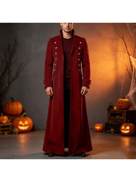 Men's Jacket Plus Size Stand Collar Long Sleeve Maxi Straight Solid Double-Breasted Button Front Vintage Retro