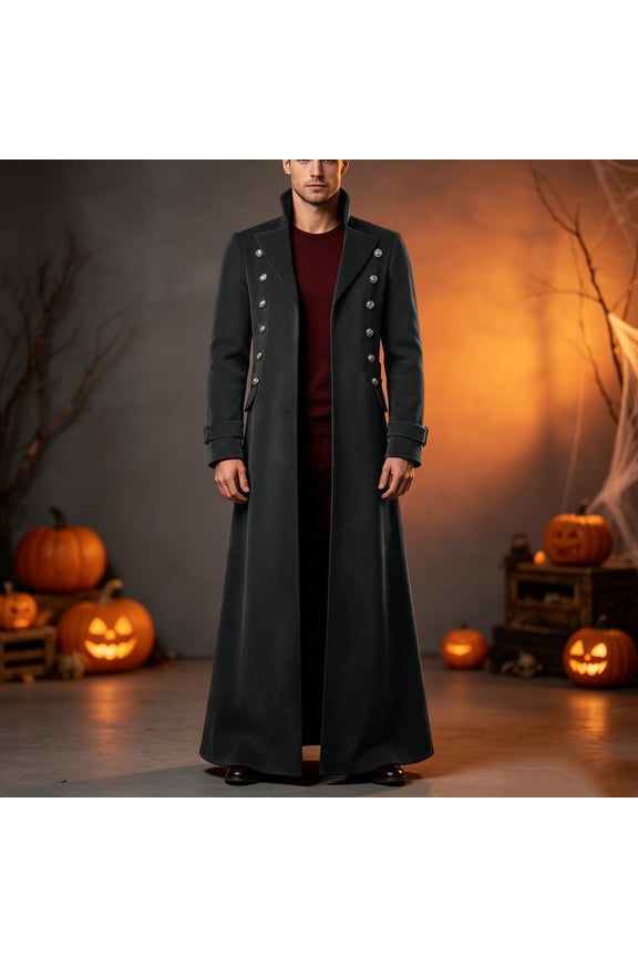 Men's Jacket Plus Size Stand Collar Long Sleeve Maxi Straight Solid Double-Breasted Button Front Vintage Retro