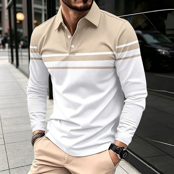 Coloufull Button Czstvyn Men's Long Sleeve Button Front Collared Polo Shirt Regular ...