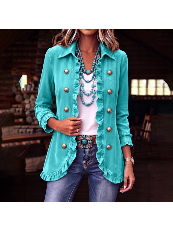 Women's Collar Long Sleeve Jacket Velvet Hip Collared Button-Down Solid Everyday Athletic