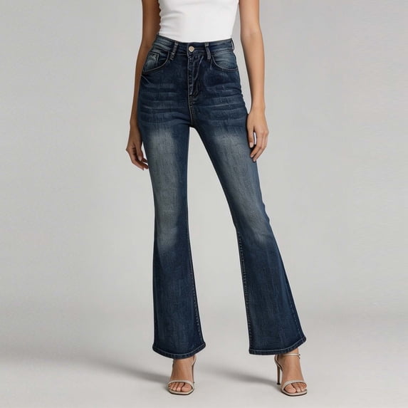 Czstvyn Women's Flared Zip Button Denim Jeans Multi-Pocket, Stylish ...