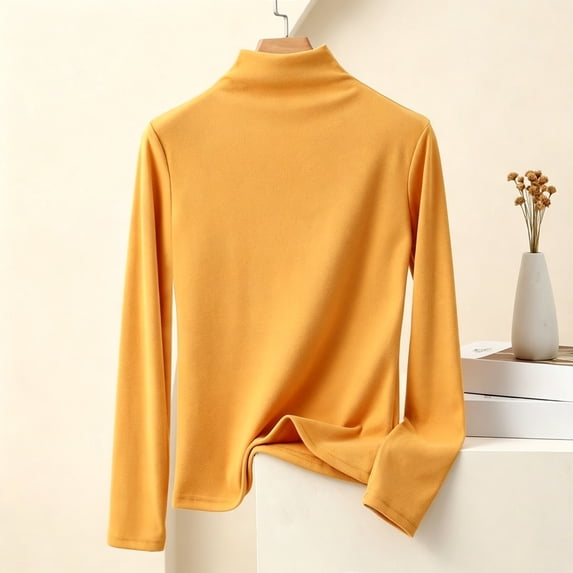 Czstvyn Women's Sweater Long Sleeve Warm Solid Mock Neck Regular Pullover Brushed Knit Stockinette Insulated