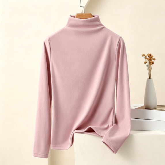 Czstvyn Women's Sweater Long Sleeve Warm Solid Mock Neck Regular Pullover Brushed Knit Stockinette Insulated