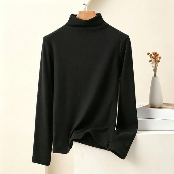 Czstvyn Women's Sweater Long Sleeve Warm Solid Mock Neck Regular Pullover Brushed Knit Stockinette Insulated