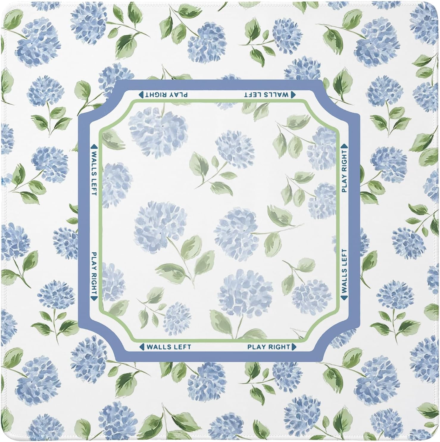Cztulip Blue Hydrangea Floral Mahjong Mat,Summer Cottagecore Botanical Garden Mahjong Mat for Table Decor,Spring Flower Non-Slip Noise Reduction Game Pad for Tile Games,Poker and Cards,31.5x31.5Inch