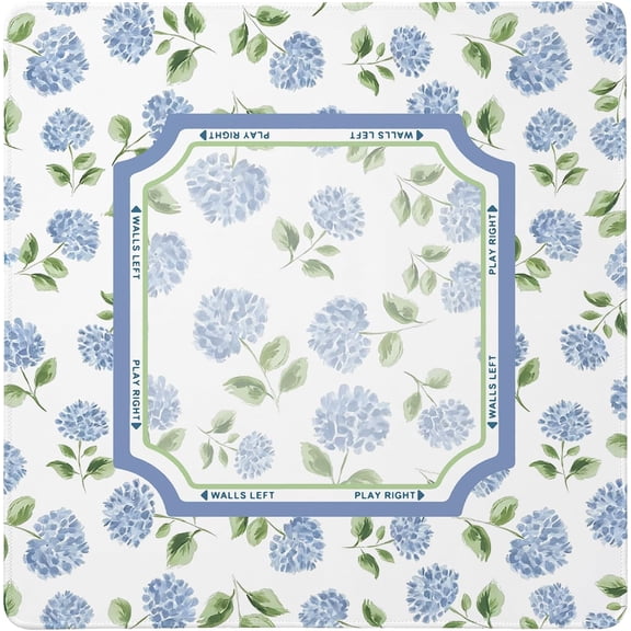 Cztulip Blue Hydrangea Floral Mahjong Mat,Summer Cottagecore Botanical Garden Mahjong Mat for Table Decor,Spring Flower Non-Slip Noise Reduction Game Pad for Tile Games,Poker and Cards,31.5x31.5Inch