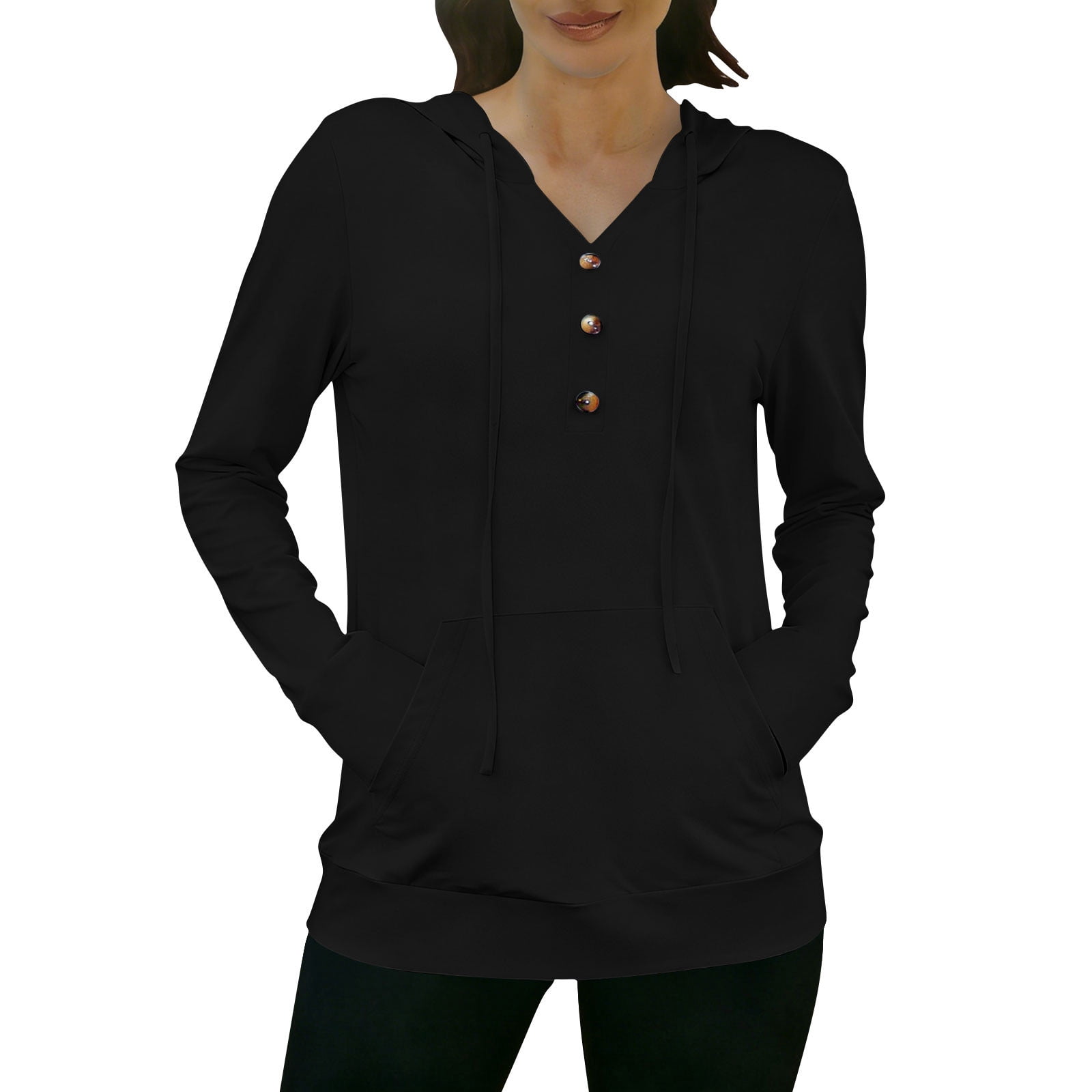 Czzoypi Hoodies for Women V Neck Button Down Long Sleeve Casual Loose ...