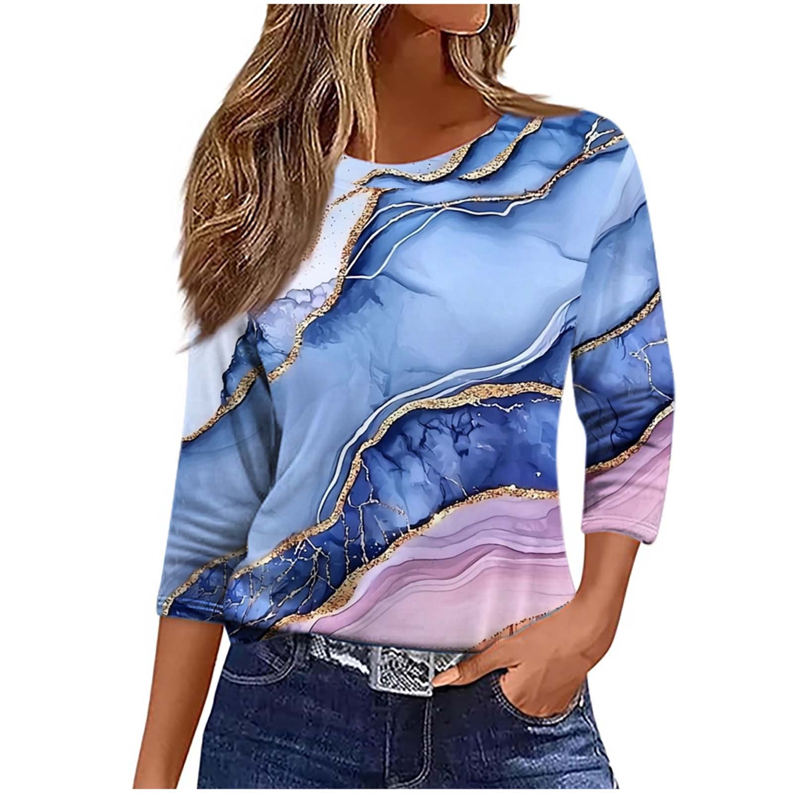 Czzoypi Summer Women's Casual Vacation Beach Tops Abstract Gradient ...