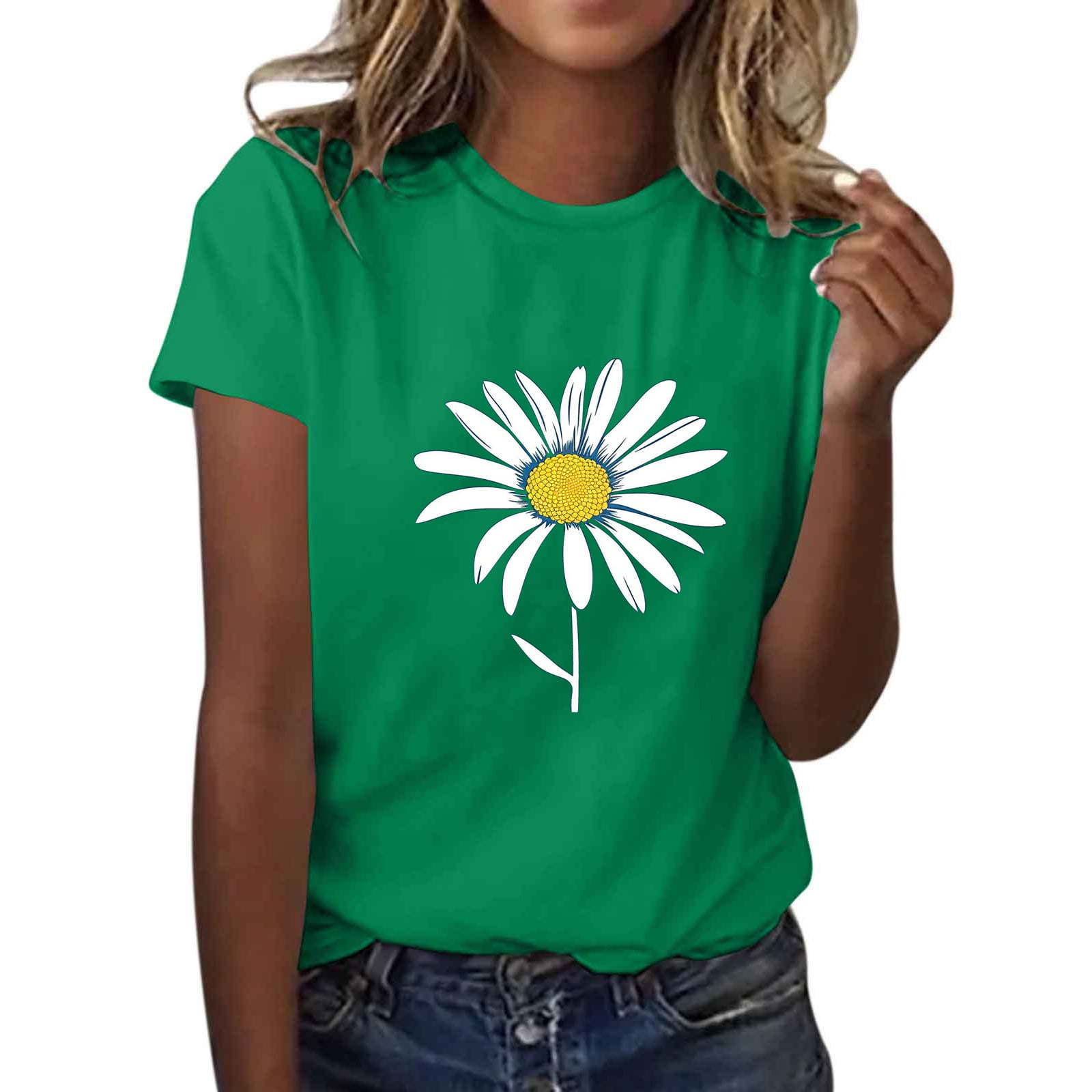 Czzoypi Women Casual Round Neck Short Sleeve Floral Basic Comfy Boho ...