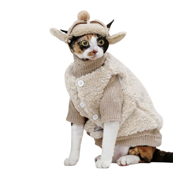 D 1Pc Winter Warm Lamb Wool Hoodie Pet Dog Cat Coat Clothes Jacket Harness Vest Outdoor Walk Cozy Fleece Puppy Kitten Apparel