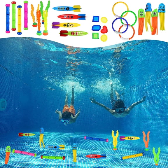 D 26 Piece Summer Pool Diving Toy Set With Torpedoes Sea Plants And Gemstones