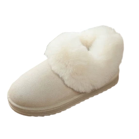 D-368 White Ladies Round Toe Flat Snow Boots Furry Warm Lining Casual Winter Comfortable Versatile Shoes