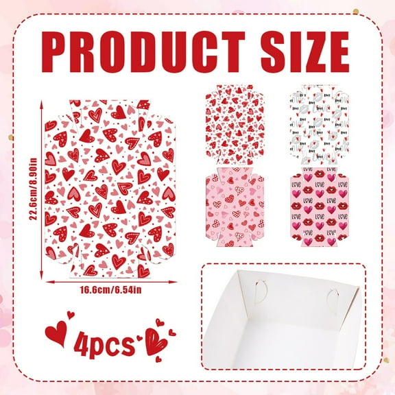 D 4Pcs Valentine’S Day Snack Food Container Party Decoration With Paper Material, Foldable Design And Lightweight Structure For Snack Storage, Party Supplies And Photo Props