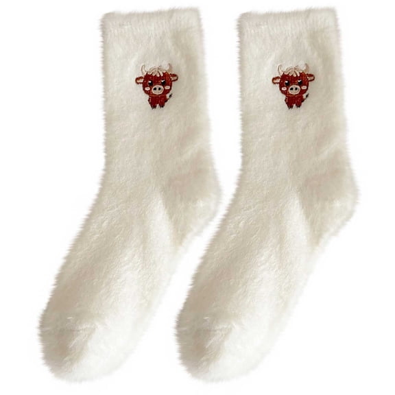 D 5 Pairs Women Winter Fleece Lined Thick Warm Mid Calf Socks Cute Thick Socks Sleep Socks D Plush Warm Socks