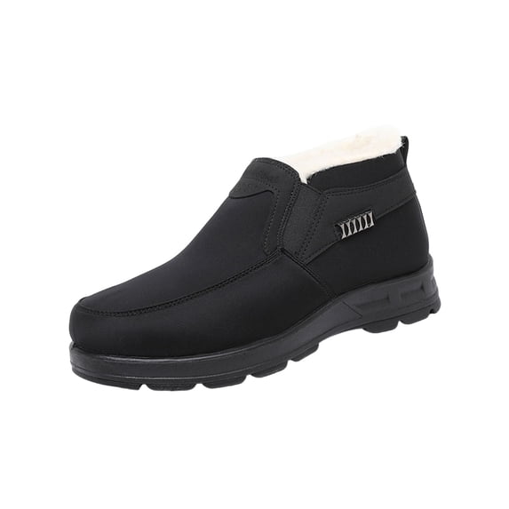 D-626 Black Mens Casual Snow Boots Fleece Lined Waterproof Winter Soft Sole Thickened Warm Comfortable Slip On Outdoor Shoes