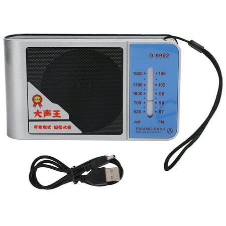 D?9902 Portable Radio Mini FM AM Dual Bands Strong Signal Reception Receiver Silver