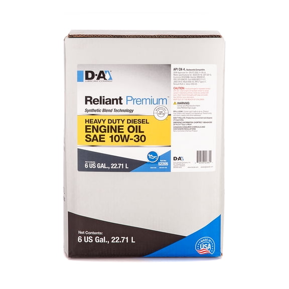 D-A LUBRICANT COMPANY 52205, Reliant Premium Diesel Engine Oil SAE 10W-30, 6 Gallon Bag-in-a-Box