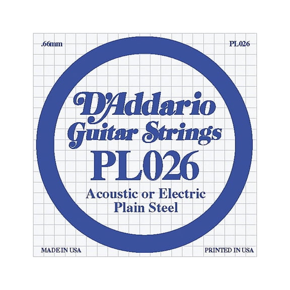 D'Addario 10-Pack Plain Steel Single Gauge Acoustic or Electric Guitar String 10 Pack .026