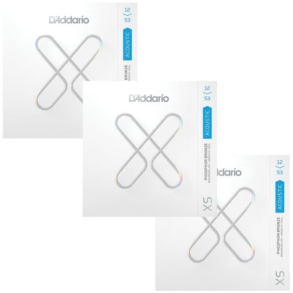 D'Addario Acoustic Guitar Strings 3-Pack Phosophor Bronze 12-53 XS Long Lasting Coating