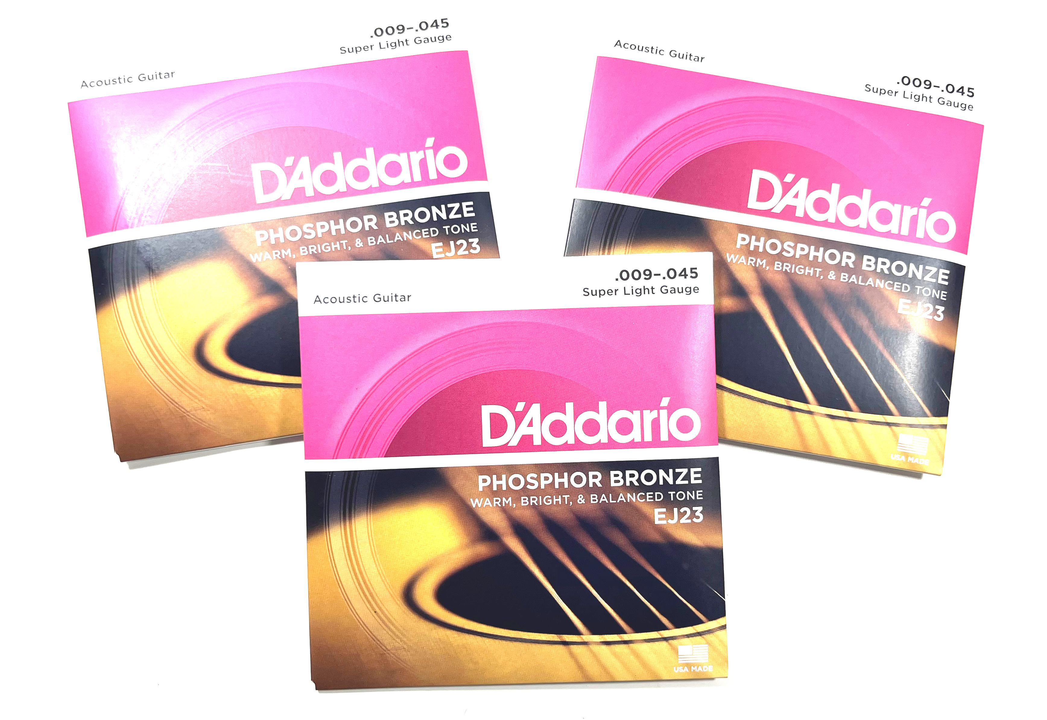 D'Addario Acoustic Guitar Strings 3 Sets Super Light Phosphor Bronze 009-045