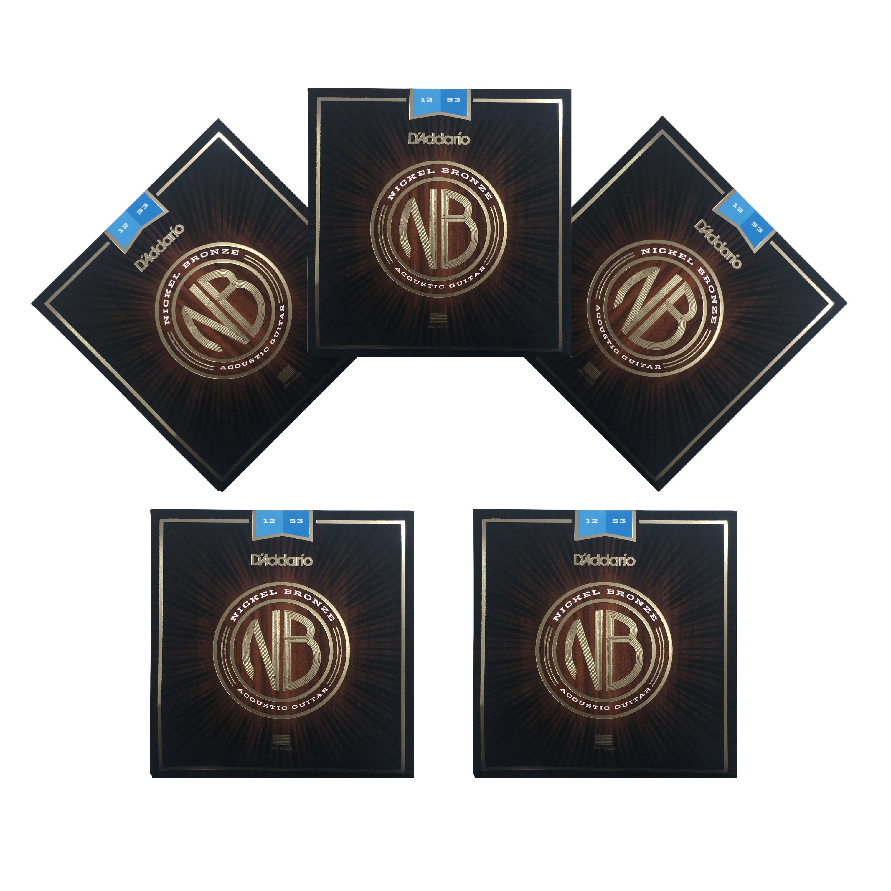 D'Addario Acoustic Guitar Strings 5 Pack Nickel Bronze Light 12-53