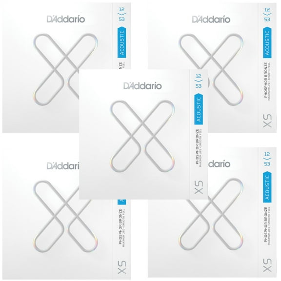 D'Addario Acoustic Guitar Strings 5-Pack Phosophor Bronze 12-53 XS Long Lasting Coating